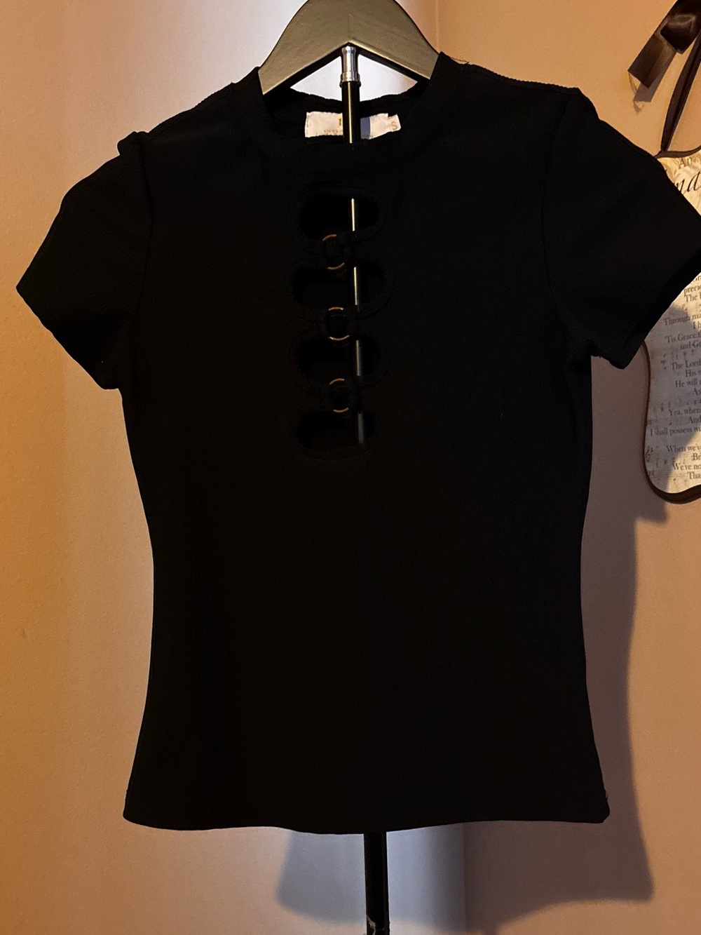 Black Short-Sleeve Tee with Ring Cutout Detail
